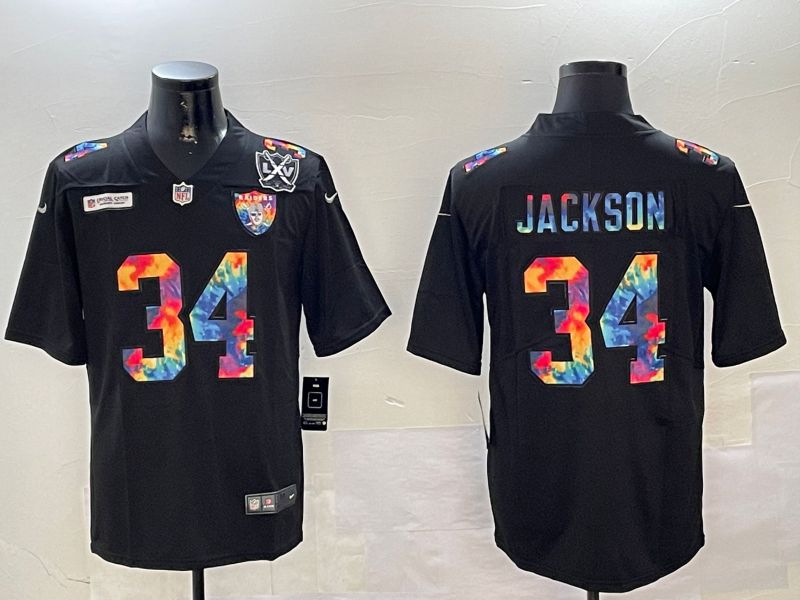 Men Oakland Raiders #34 Jackson Black Rainbow 2024 Nike Limited NFL Jersey style 3